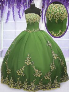 Appliques 15th Birthday Dress Olive Green Zipper Sleeveless Floor Length