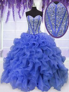 Royal Blue Vestidos de Quinceanera Military Ball and Sweet 16 and Quinceanera with Beading and Ruffles Sweetheart Sleeveless Lace Up