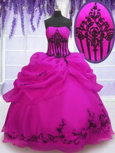 Pretty Pick Ups Floor Length Ball Gowns Sleeveless Fuchsia Sweet 16 Dress Lace Up