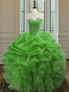 Sleeveless Floor Length Beading and Ruffles Lace Up Sweet 16 Quinceanera Dress with
