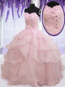 Classical Organza Sweetheart Sleeveless Lace Up Ruffled Layers Sweet 16 Dress in Baby Pink
