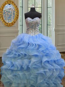 Excellent Sweetheart Sleeveless Organza Quinceanera Gowns Beading and Ruffles Lace Up
