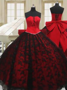 Strapless Sleeveless Lace Up Quinceanera Gown Red Organza