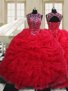 Custom Designed Scoop Sleeveless Lace Up Floor Length Beading and Pick Ups Sweet 16 Dresses