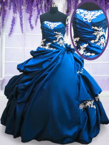 Royal Blue Lace Up Strapless Appliques and Pick Ups Quinceanera Dresses Taffeta Sleeveless