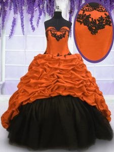 Wonderful Multi-color Lace Up Sweetheart Appliques and Pick Ups Quinceanera Dresses Taffeta Sleeveless Sweep Train