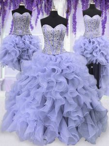 Four Piece Sleeveless Ruffles and Sequins Lace Up 15 Quinceanera Dress
