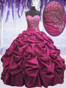 Romantic Floor Length Lace Up Sweet 16 Dresses Fuchsia for Military Ball and Sweet 16 and Quinceanera with Beading and Appliques and Pick Ups