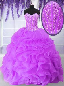 Discount Lilac Sweetheart Lace Up Beading and Ruffles 15 Quinceanera Dress Sleeveless