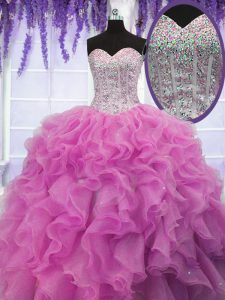 Hot Selling Rose Pink Sleeveless Sequins Floor Length Vestidos de Quinceanera