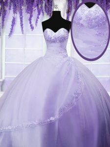 Floor Length Lace Up Quinceanera Dresses Lavender for Military Ball and Sweet 16 and Quinceanera with Appliques