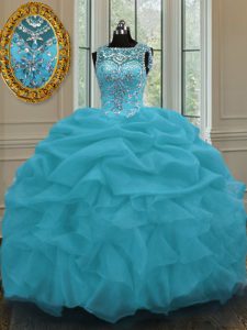Scoop Sleeveless Lace Up Floor Length Beading and Pick Ups Quince Ball Gowns