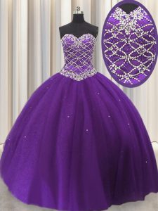 Sleeveless Lace Up Floor Length Beading and Sequins Ball Gown Prom Dress