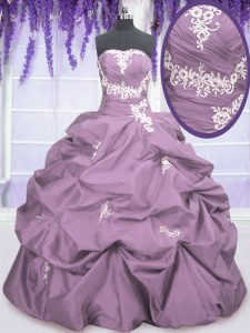 Fashionable Pick Ups Floor Length Ball Gowns Sleeveless Lilac Quinceanera Gown Lace Up