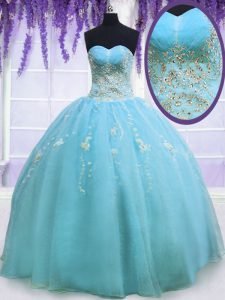 Excellent Ball Gowns Sweet 16 Quinceanera Dress Baby Blue Sweetheart Organza Sleeveless Floor Length Zipper
