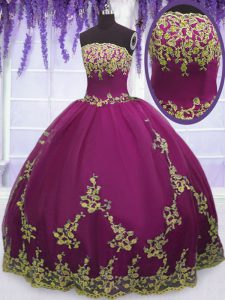 Spectacular Fuchsia Sleeveless Tulle Zipper Quinceanera Gown for Military Ball and Sweet 16 and Quinceanera
