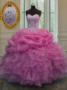 Perfect Pick Ups Sweetheart Sleeveless Lace Up 15th Birthday Dress Rose Pink Organza
