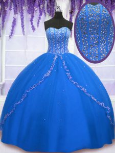 Best Royal Blue Sleeveless Beading and Sequins Floor Length Sweet 16 Quinceanera Dress