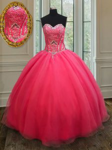 Gorgeous Coral Red Quinceanera Dress Military Ball and Sweet 16 and Quinceanera with Beading Sweetheart Sleeveless Lace Up