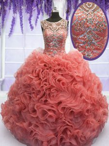 Scoop Sleeveless Lace Up Floor Length Beading and Ruffles Sweet 16 Quinceanera Dress