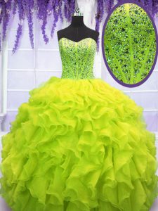 Great Sleeveless Lace Up Floor Length Beading and Ruffles 15 Quinceanera Dress