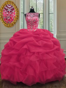 Scoop Sleeveless Beading and Pick Ups Lace Up Quinceanera Gowns