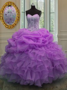 Popular Lilac Sleeveless Beading and Pick Ups Floor Length 15 Quinceanera Dress