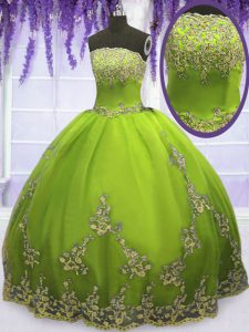 Olive Green Tulle Zipper 15 Quinceanera Dress Sleeveless Floor Length Appliques