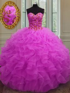 Cheap Floor Length Ball Gowns Sleeveless Fuchsia Quince Ball Gowns Lace Up