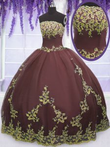 Top Selling Lace and Appliques Quinceanera Dresses Chocolate Zipper Sleeveless Floor Length