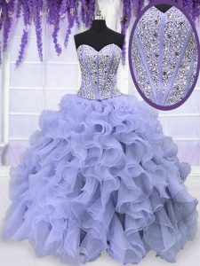 Romantic Ball Gowns Vestidos de Quinceanera Lavender Sweetheart Organza Sleeveless Floor Length Lace Up