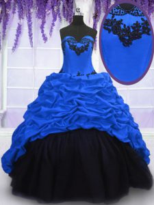 Excellent Royal Blue Sleeveless With Train Appliques and Pick Ups Lace Up Sweet 16 Dresses