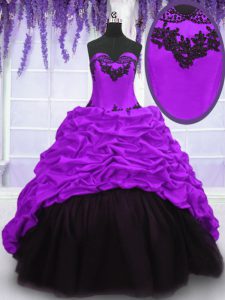 Perfect Purple Lace Up Sweetheart Appliques and Pick Ups Ball Gown Prom Dress Taffeta Sleeveless Sweep Train