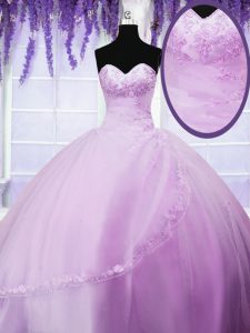 Lilac Sleeveless Tulle Lace Up Quinceanera Gown for Military Ball and Sweet 16 and Quinceanera