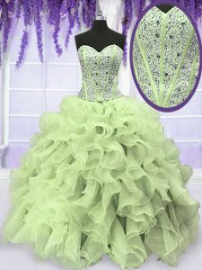 Organza Sleeveless Floor Length 15th Birthday Dress and Beading and Ruffles