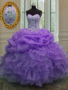 Pick Ups Sweetheart Sleeveless Lace Up Quinceanera Dresses Lavender Organza