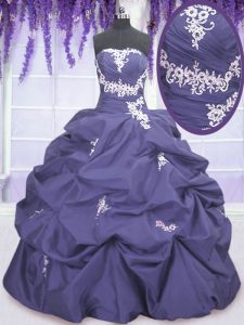Strapless Sleeveless Taffeta 15 Quinceanera Dress Appliques and Pick Ups Lace Up