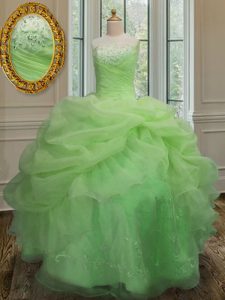 Organza Sleeveless Floor Length Ball Gown Prom Dress and Embroidery and Pick Ups