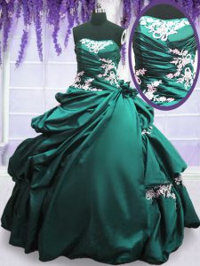 Turquoise Taffeta Lace Up 15th Birthday Dress Sleeveless Floor Length Appliques and Pick Ups