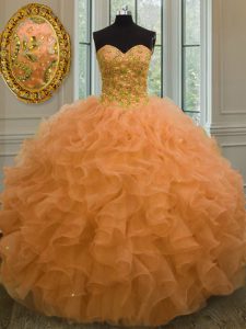 Great Sleeveless Beading and Ruffles Lace Up Quinceanera Dress
