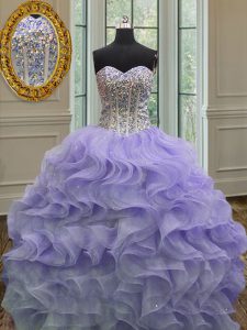 Exceptional Lavender Vestidos de Quinceanera Military Ball and Sweet 16 and Quinceanera with Beading and Ruffles Sweetheart Sleeveless Lace Up