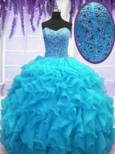 Customized Floor Length Ball Gowns Sleeveless Baby Blue Sweet 16 Quinceanera Dress Lace Up