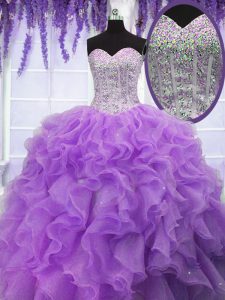 Sequins Ball Gowns Quinceanera Gowns Lavender Sweetheart Organza Sleeveless Floor Length Lace Up