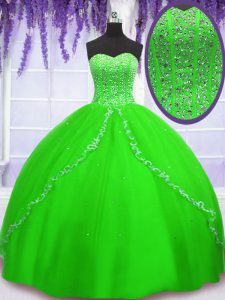 Exquisite Ball Gowns Beading Sweet 16 Dress Lace Up Tulle Sleeveless Floor Length