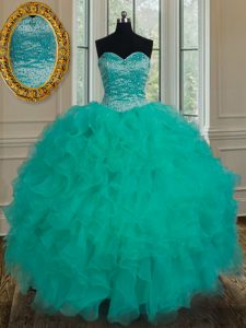 Sweetheart Sleeveless Lace Up Sweet 16 Quinceanera Dress Turquoise Organza