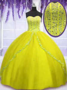 Floor Length Ball Gowns Sleeveless Yellow Green Quinceanera Dress Lace Up