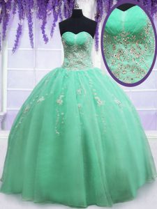 Apple Green Sleeveless Beading and Embroidery Floor Length Sweet 16 Quinceanera Dress
