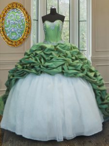 Glamorous Green Sweetheart Neckline Beading and Appliques and Pick Ups Sweet 16 Dress Sleeveless Lace Up