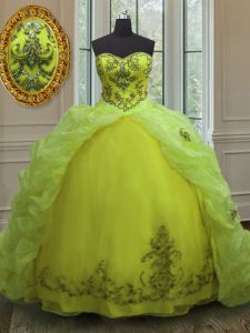 Pretty Pick Ups Court Train Ball Gowns Ball Gown Prom Dress Yellow Green Sweetheart Organza Sleeveless With Train Lace Up