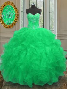 Sleeveless Lace Up Floor Length Beading and Embroidery and Ruffles 15th Birthday Dress